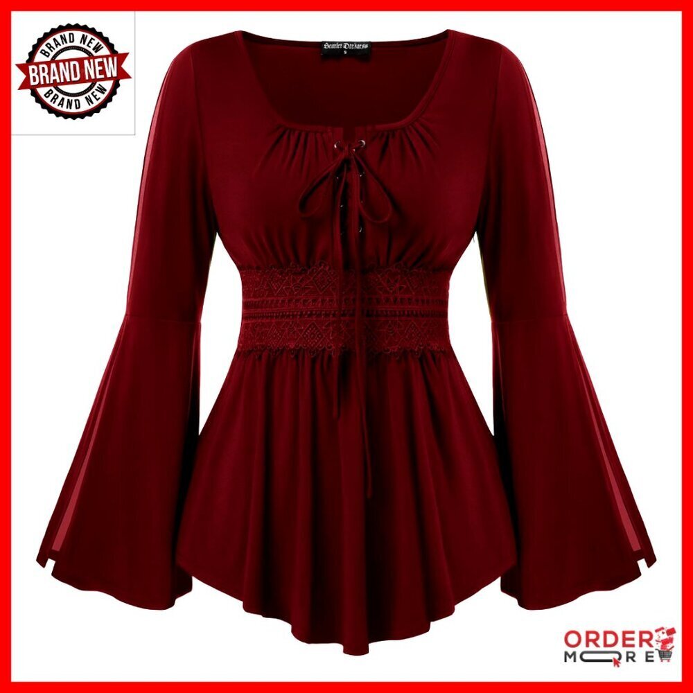 Renaissance Pirate Top Vintage Corset Style Bell Sleeves Elegant Lace Appliques